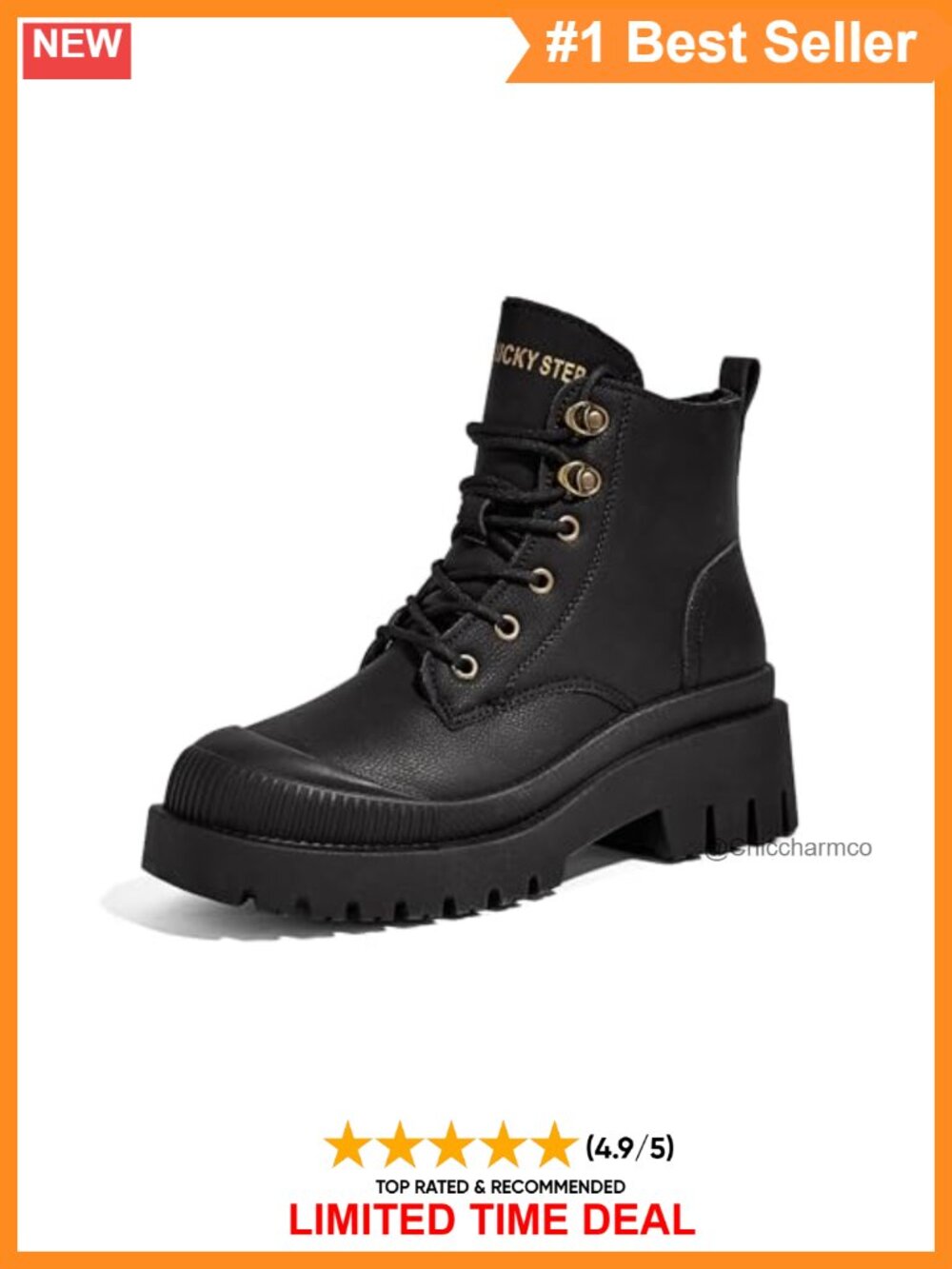 Platform Ankle Combat Boots Faux Leather Side Zip Lace Up Chunky Booties